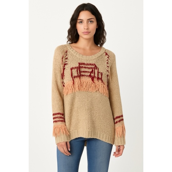 For Love & Lemons x Knitz Denver Fringe Boho Knit Oversized Sweater - Picture 2 of 15